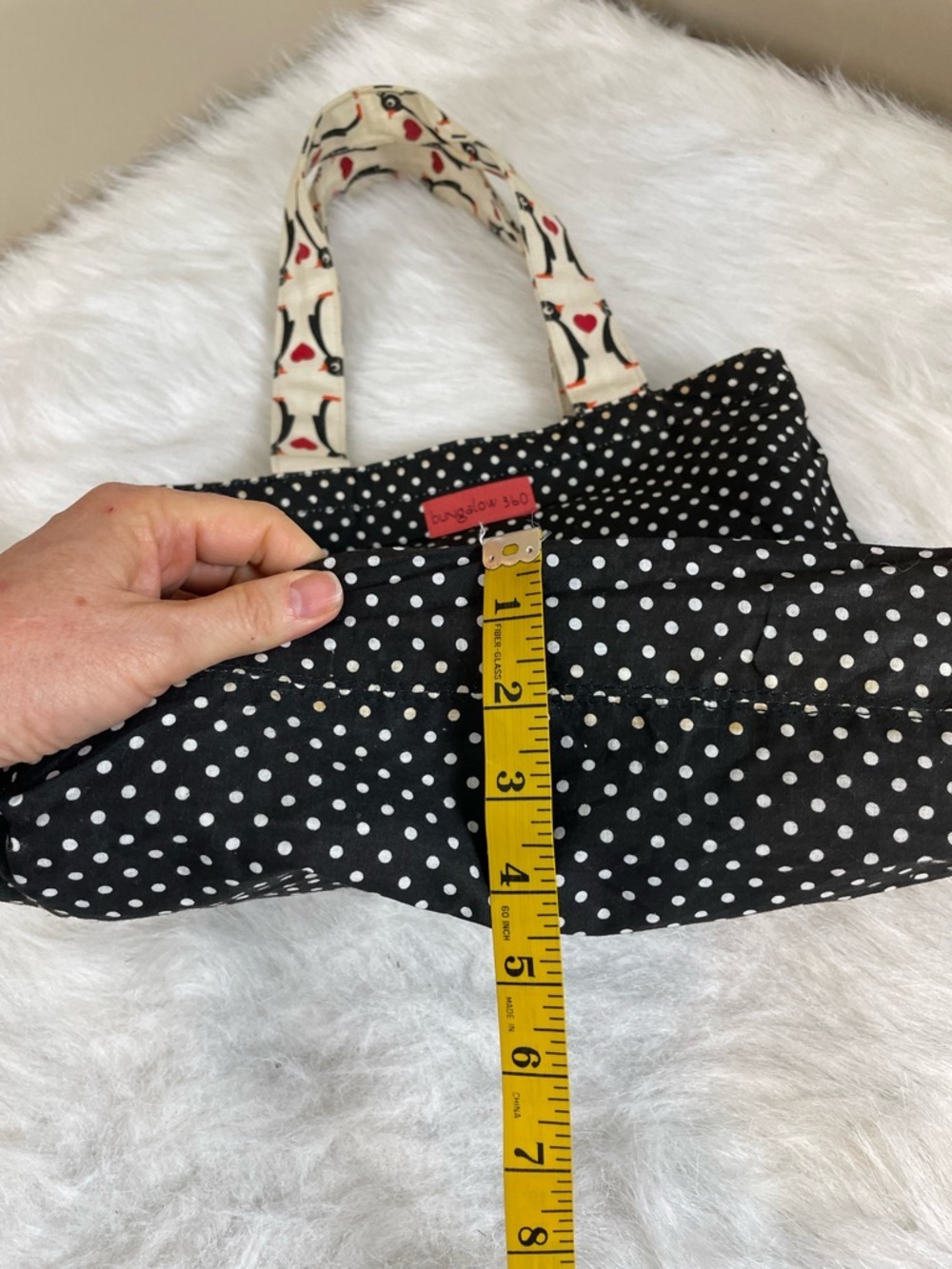 Bungalow 360 Penguin Print Canvas Tote Bag in Cream and Black with Red Accents - Picture 11 of 11